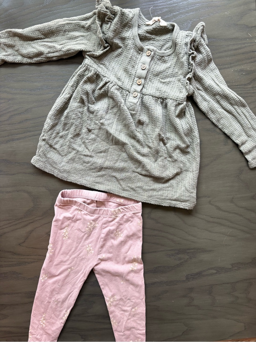 Cream Ruffle Waffle-Knit Top & Pink Floral Leggings Kids Matching Set